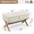 35 Inch Storage Ottoman, Button Tufted Ottoman Linen Storage Bench, Ottoman With Storage Light Beige Burlap