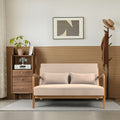 Leisure Chair With Solid Wood Armrest And Feet, Mid Century Modern Accent Sofa,2 Seat Beige Linen