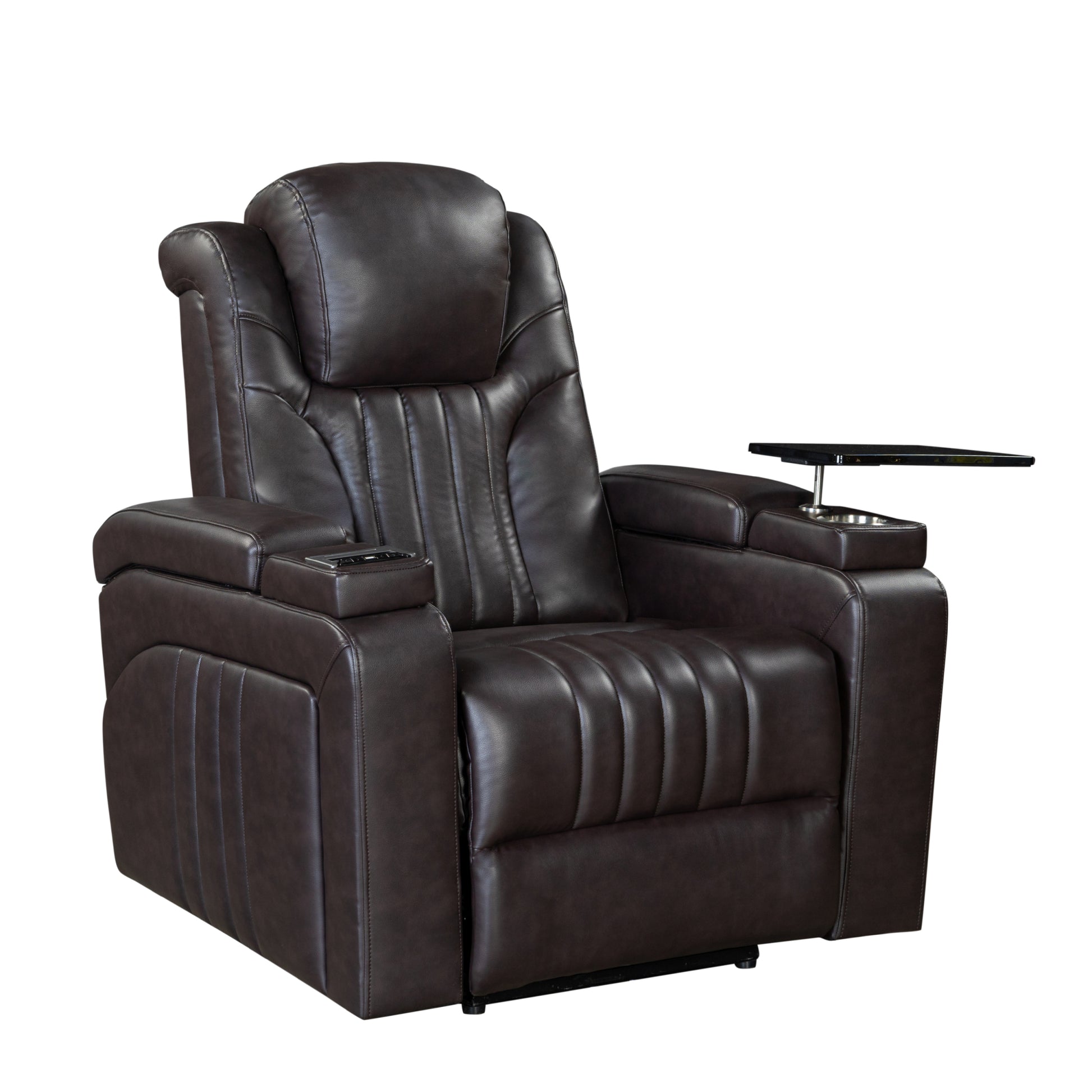 Pu Leather Power Recliner Home Theater Recliner With Power Adjustable Headrest, Wireless Charging Device, Usb Port, Storage Arms, Cup Holder And Swivel Tray Table For Living Room, Brown Brown Foam Pu Leather