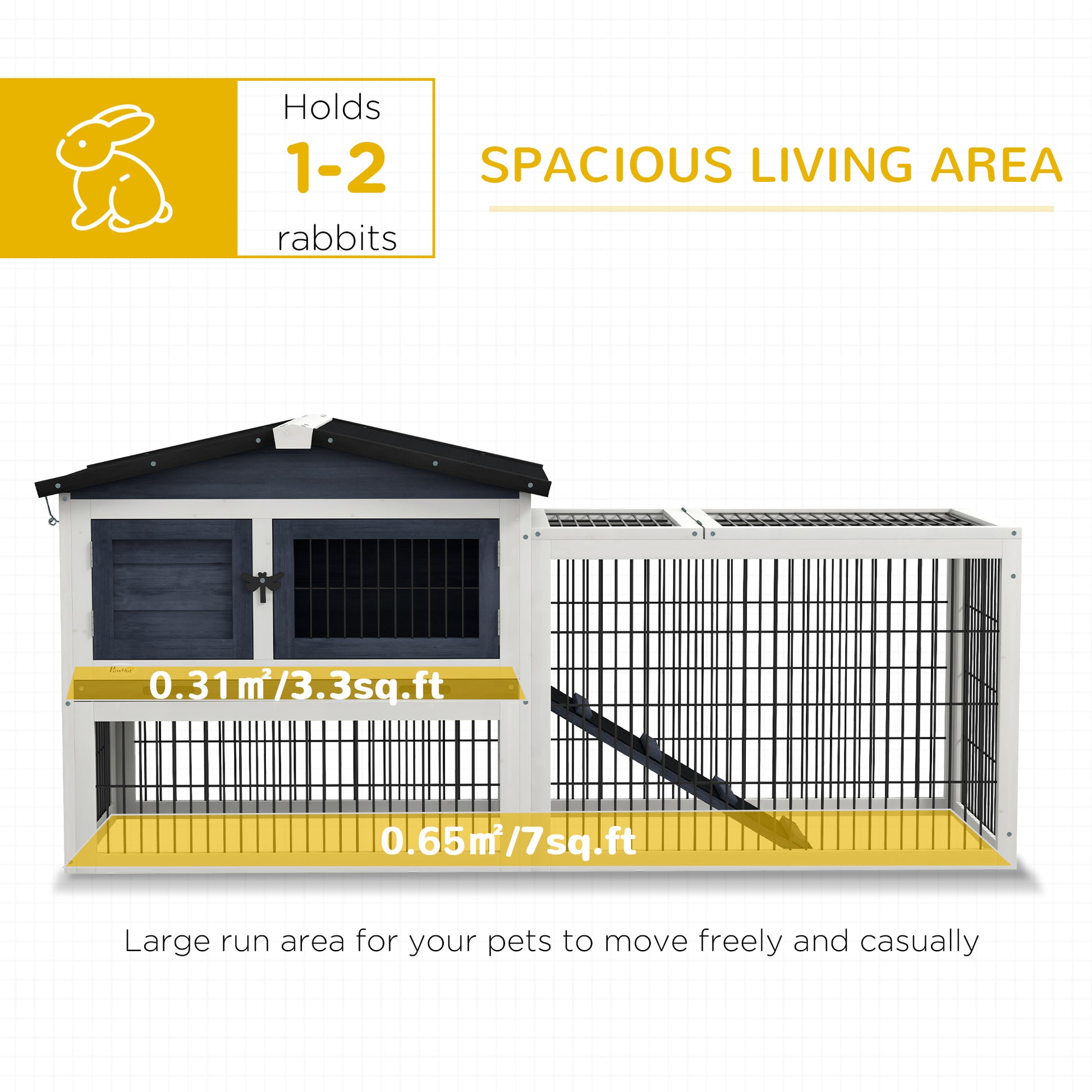 Pawhut 2 Levels Outdoor Rabbit Hutch With Openable Top, 59" Wooden Large Rabbit Cage With Run Weatherproof Roof, Removable Tray, Ramp, Dark Gray Gray Wood