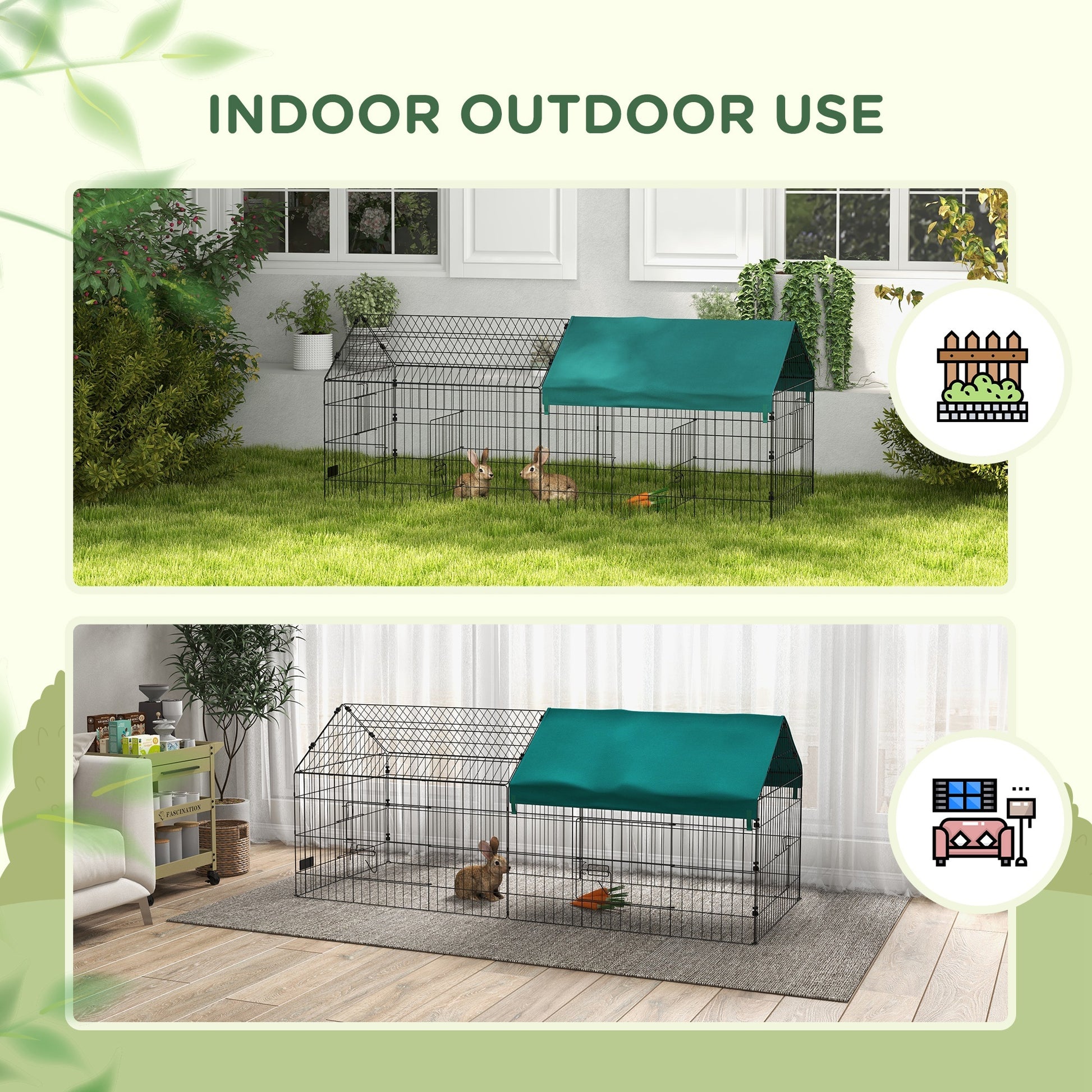 Pawhut 73" Small Animal Playpen, Pet Playpen Yard Fence For Rabbits, Chicken, Chinchillas With Roof For Indoor & Outdoor, Green Green Steel