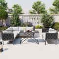 5 Piece Modern Patio Sectional Sofa Set Outdoor Woven Rope Furniture Set With Glass Table And Cushions, Black Gray Yes Sectional Grey Black Weather Resistant Frame Water Resistant Cushion Garden & Outdoor Modern Sectional Seating Groups Foam Woven Rope