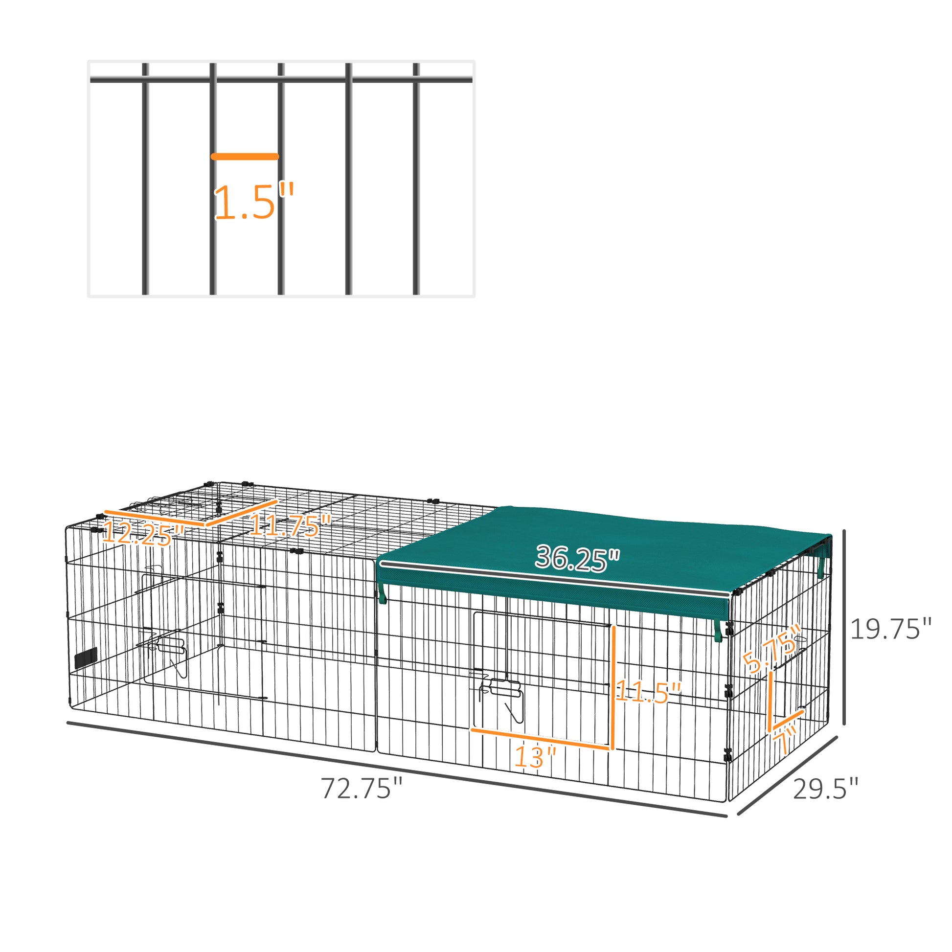 Pawhut 73" Small Animal Playpen, Pet Playpen Yard Fence For Rabbits, Chicken, Chinchillas With Roof For Indoor & Outdoor, Green Green Steel