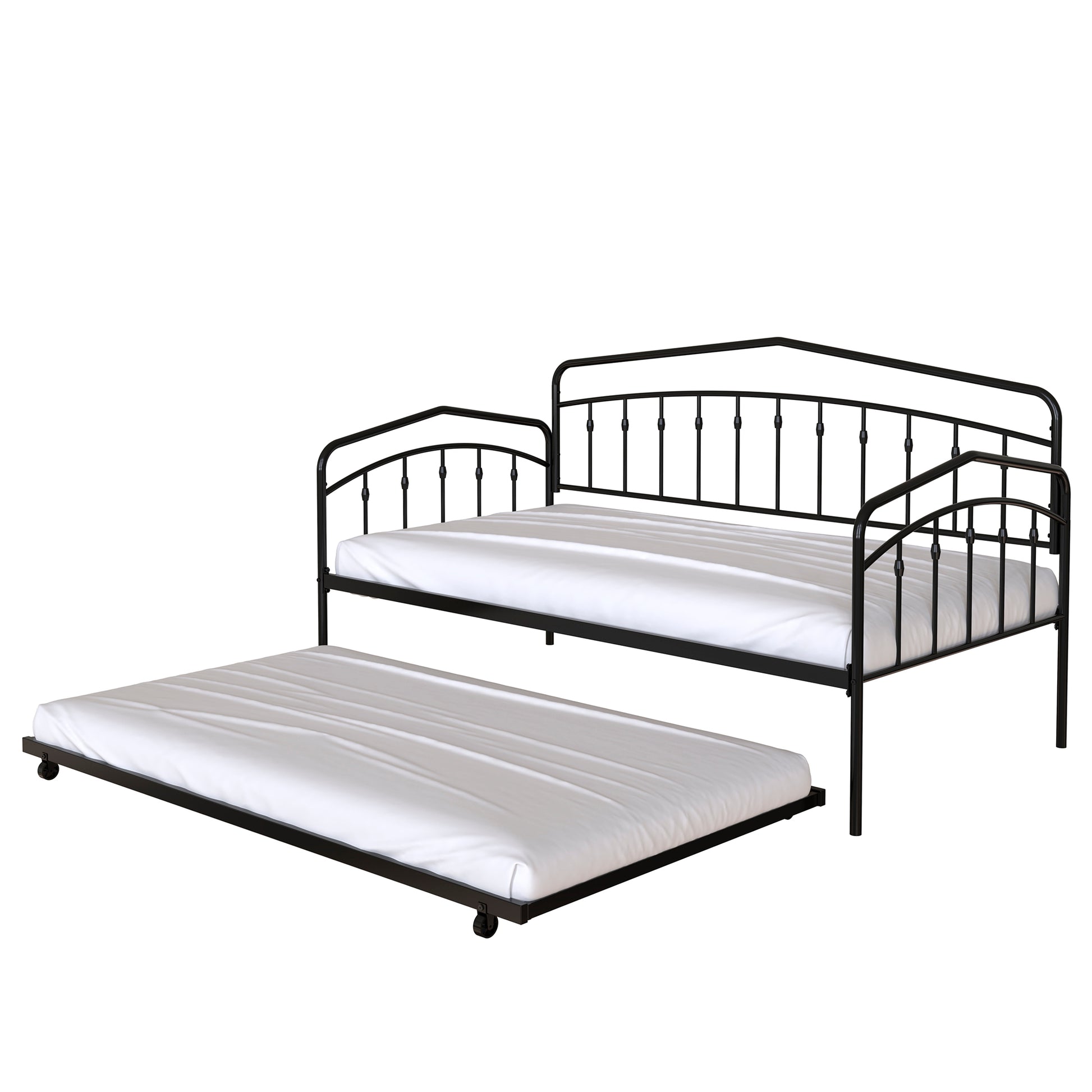 Fox Twin Daybed With Twin Trundle, Black Box Spring Not Required Twin Black Metal Bedroom Daybeds Metal