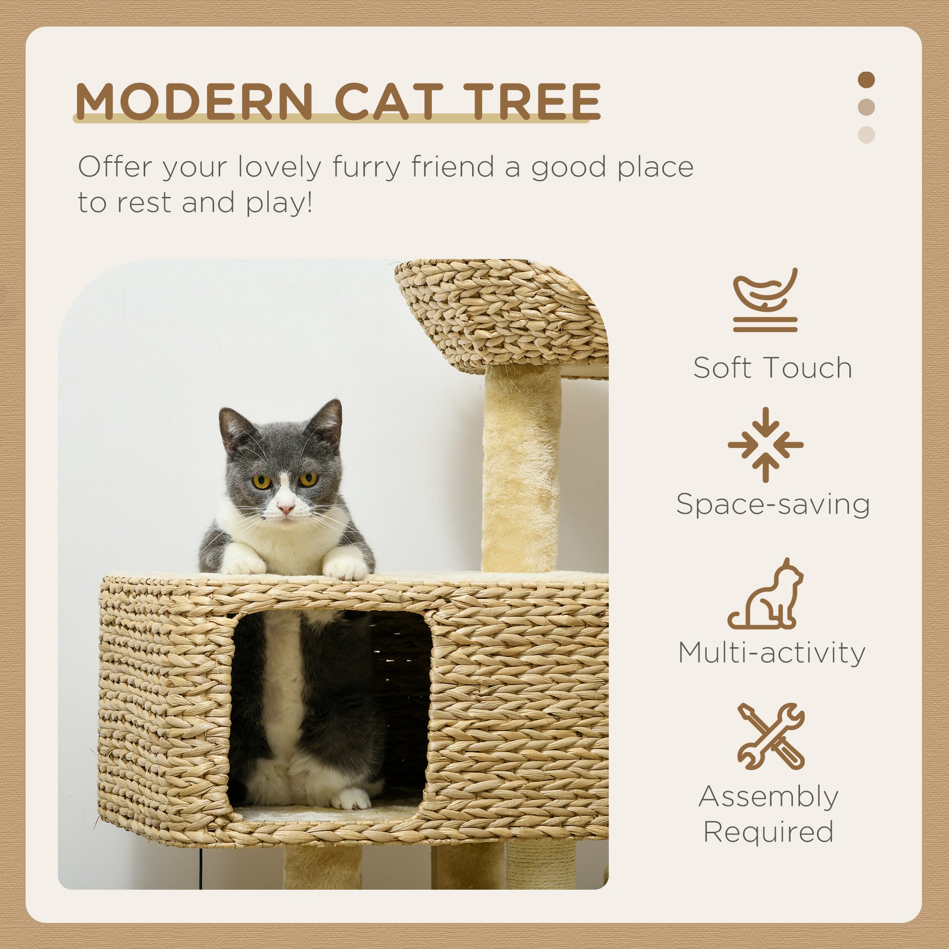 Pawhut 38" Cat Tree For Indoor Cats, Cat Tower With Scratching Posts, Ramp, Condo, Toy Balls, Platform, Bed, Ramp, Beige Beige Particle Board