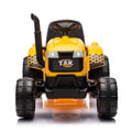 12V Kids Ride On Tractor Electric Excavator Battery Powered Motorized Car For Kids Ages 3 6, Withdetachable Trailer, Remote Control, & Bright Headlight, Yellow Yellow Polyvinyl Chloride