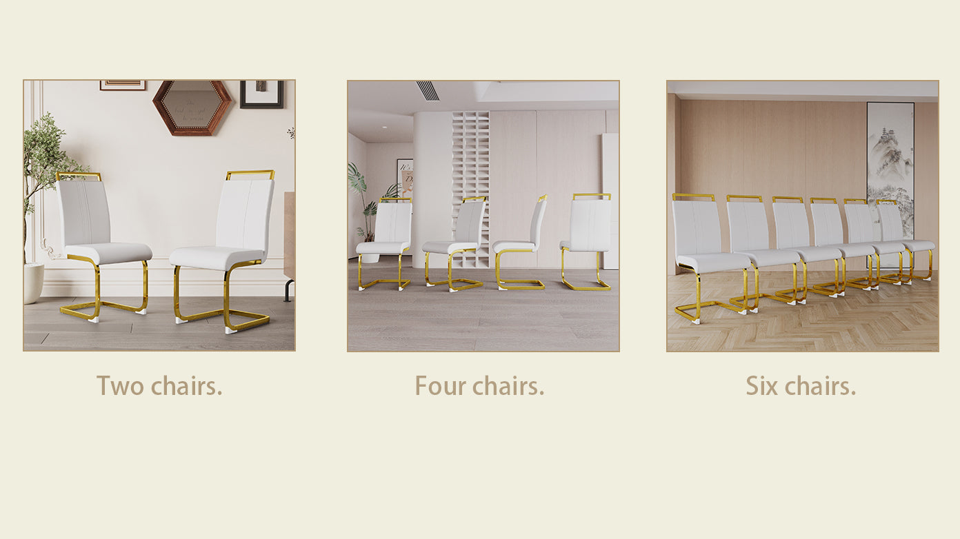 Modern Dining Chairs,Pu Faux Leather High Back Upholstered Side Chair With C Shaped Tube. Plating Golden Metal Legs For Dining Room Kitchen Vanity Patio Club Guest Office Chair Set Of 2 White Pu White Kitchen Dining Chairs Foam Pu