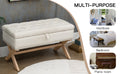 35 Inch Storage Ottoman, Button Tufted Ottoman Linen Storage Bench, Ottoman With Storage Light Beige Burlap