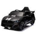 12V Ford Mustang Shelby Gt500 Ride On Car With Remote Control 3 Speeds, Electric Vehicle Toy For Kid,Led Lights, Radio, Aux Usb Mp3 Music,Safe Belt,Age3 Black Plastic