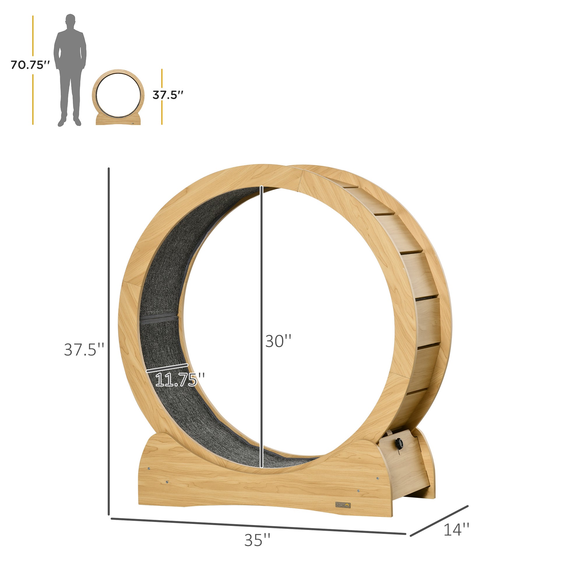 Pawhut Cat Exercise Wheel Treadmill With Natural Wood Grain, Cat Spinning Wheel Exerciser For Longer Lifespan, Cat Running Wheel With Brake Natural Particle Board