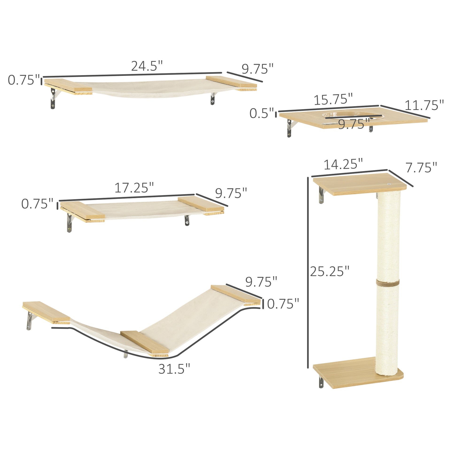 Pawhut Unique Cat Tree Made From Cat Shelves With 8 Levels For More Height, Wall Mounted Cat Tree Climbing Playground With Cat Hammocks, Modern Cat Tree Natural Particle Board