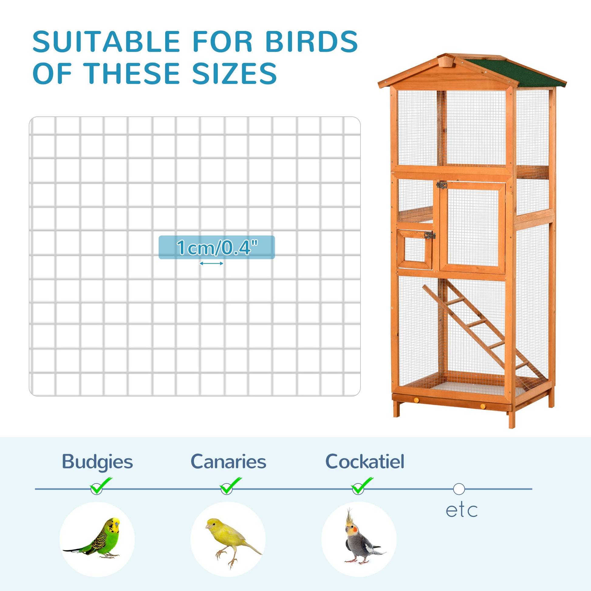 Pawhut 65" Wooden Bird Cage Outdoor Aviary House For Parrot, Parakeet, With Pull Out Tray And 2 Doors, Orange Orange Wood