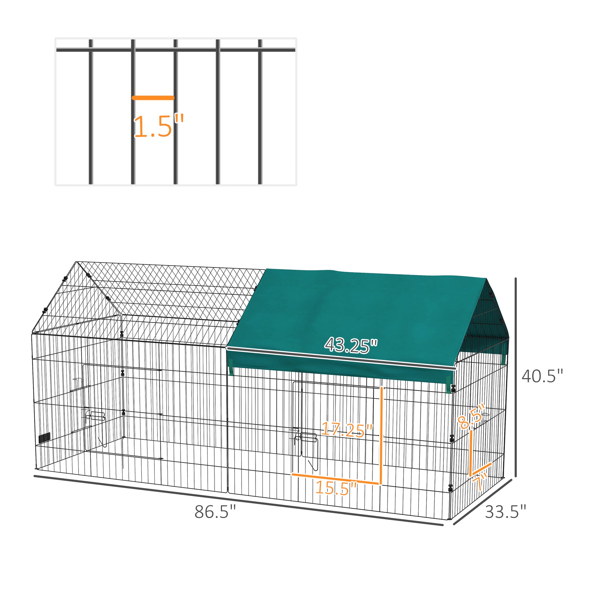 Pawhut 87" Small Animal Playpen, Pet Playpen Yard Fence For Rabbits, Chicken, Chinchillas With Roof For Indoor & Outdoor, Green Green Steel