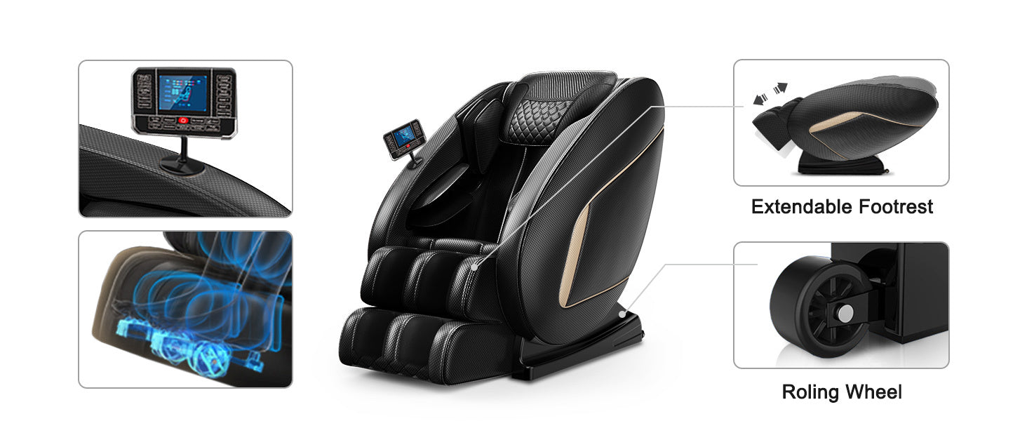 Massage Chair Blue Tooth Connection And Speaker, Easy To Use At Home And In The Office And Recliner With Zero Gravity With Full Body Air Pressure, 001, 50D X 26W X 40H In, Black3 Black Pu Leather