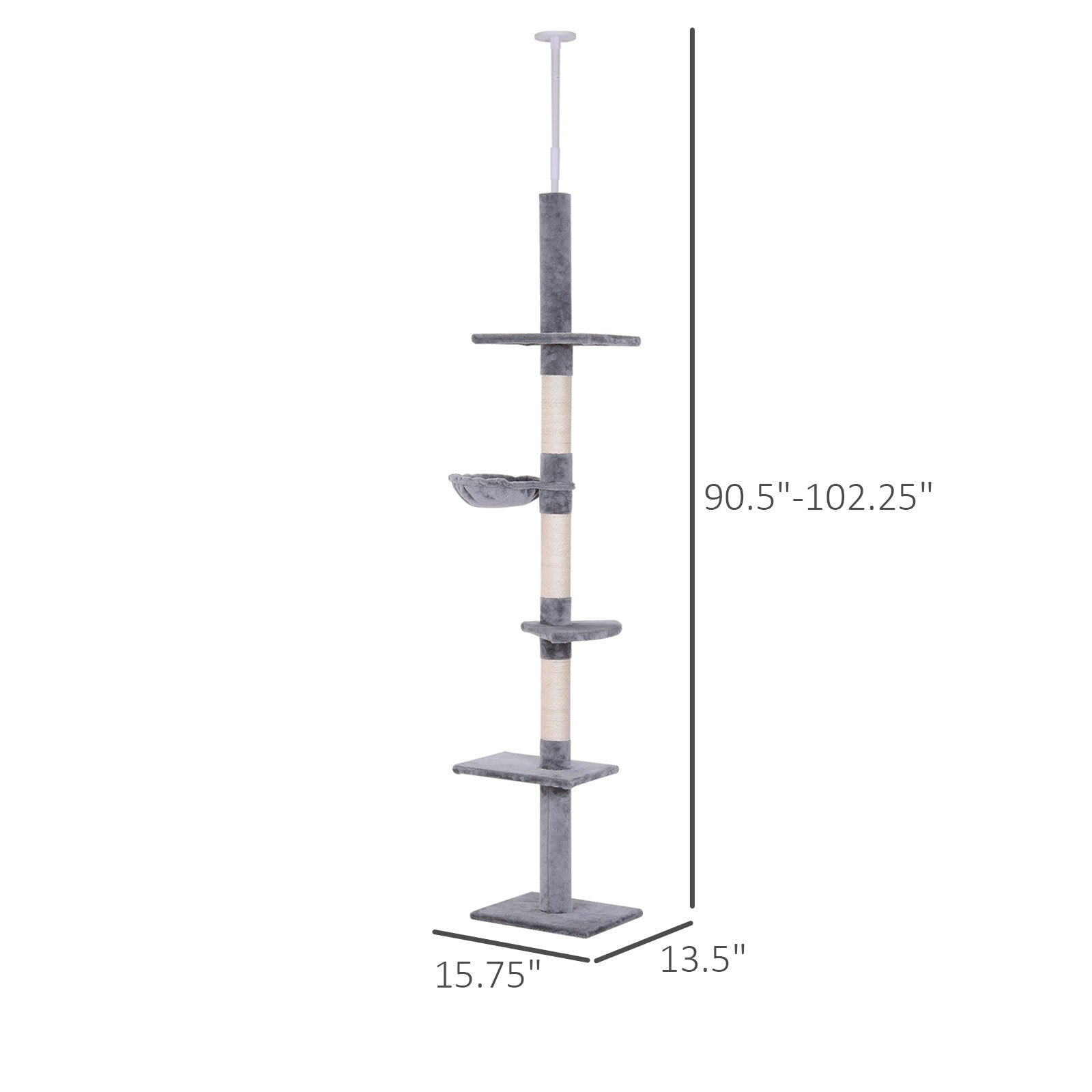 Pawhut 9' Adjustable Height Floor To Ceiling Vertical Cat Tree Grey And White Gray Particle Board