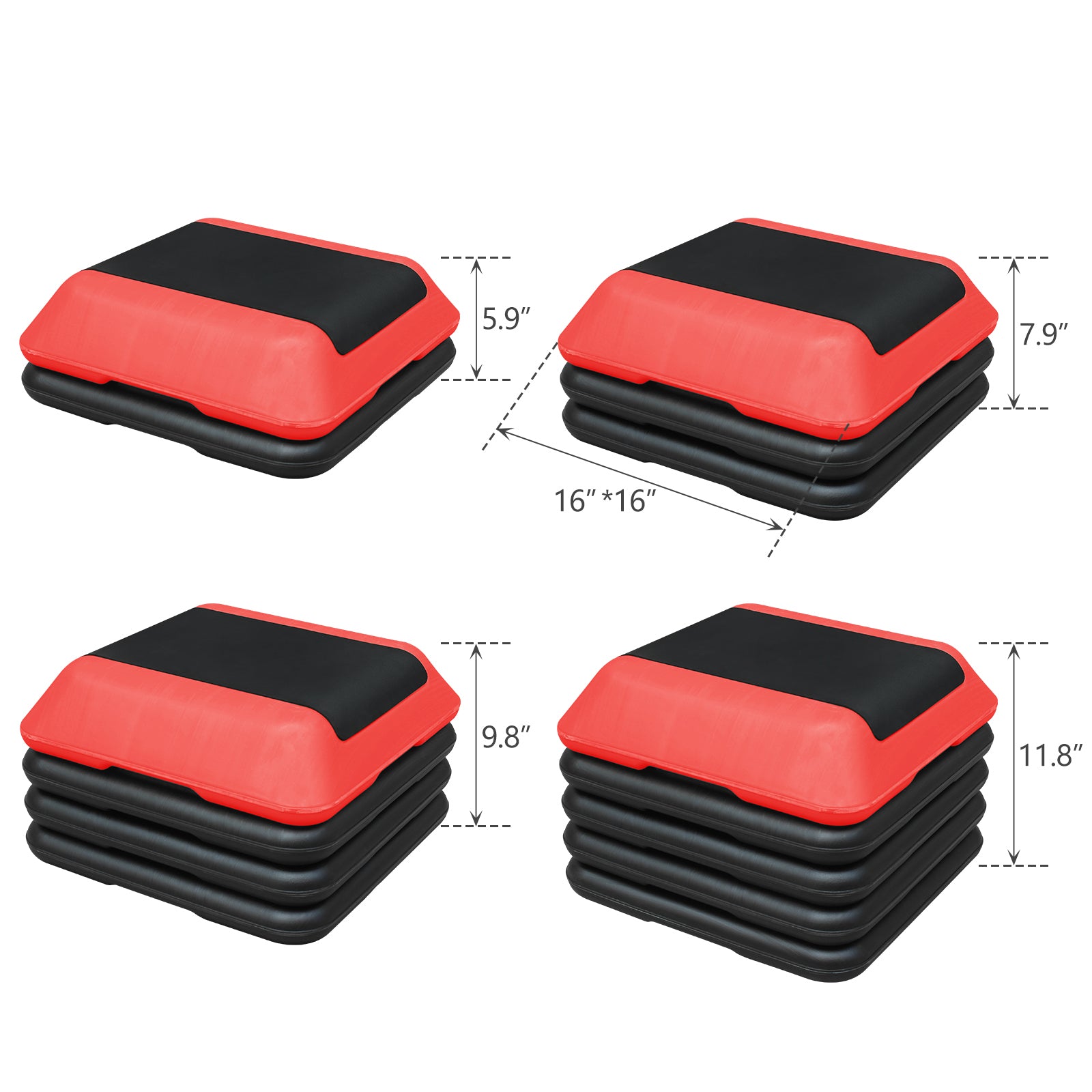 Height Adjustable Step Aerobics Platform Fitness Equipment Stepper Trainer Exercise Step Platform With 4 Riser Red Black Red Plastic