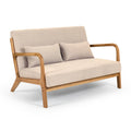 Leisure Chair With Solid Wood Armrest And Feet, Mid Century Modern Accent Sofa,2 Seat Beige Linen