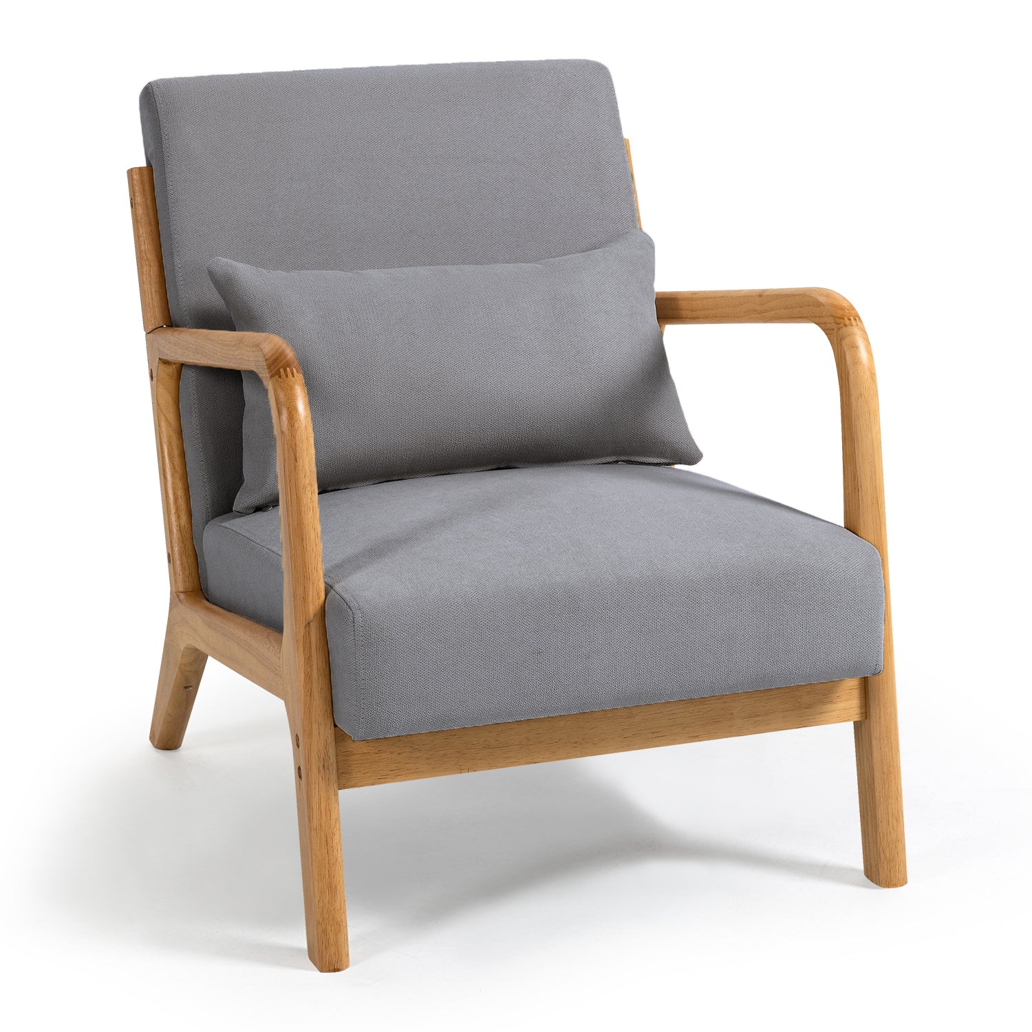 Leisure Chair With Solid Wood Armrest And Feet, Mid Century Modern Accent Sofa,1 Seat Light Gray Linen