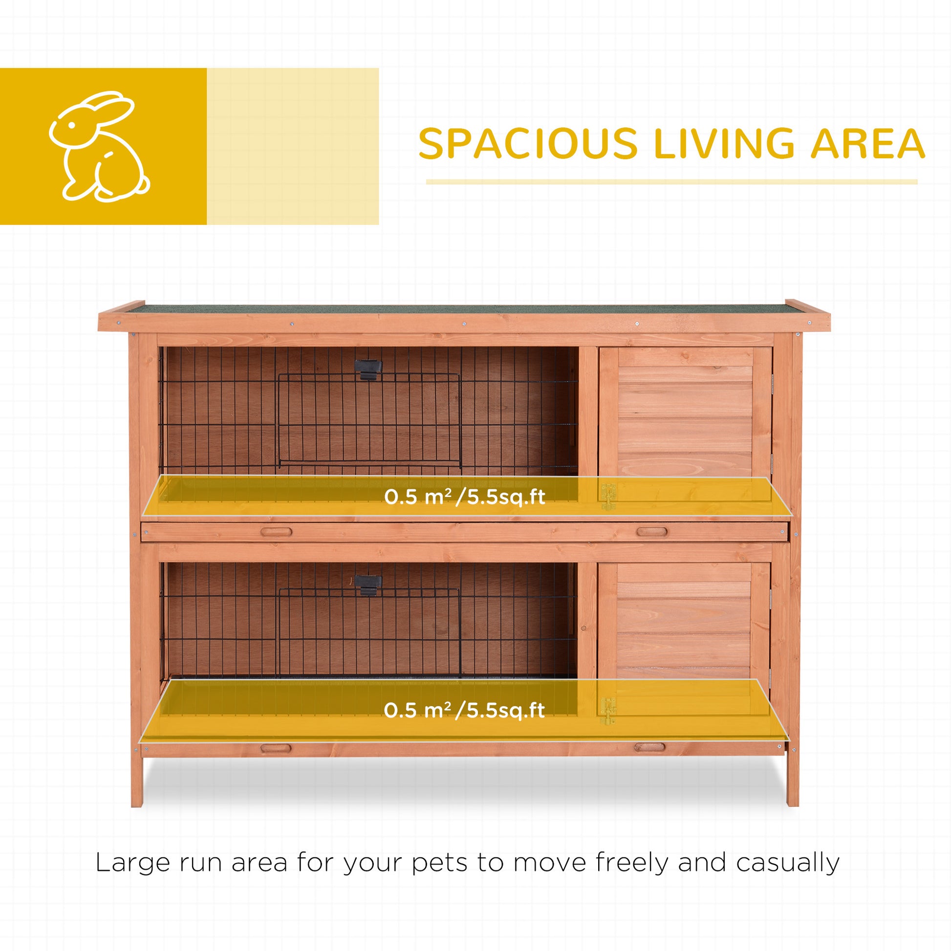 Pawhut 54" 2 Story Large Rabbit Hutch Bunny Cage Wooden Pet House Small Animal Habitat With Lockable Doors, No Leak Tray And Waterproof Roof For Outdoor Indoor Orange Orange Wood