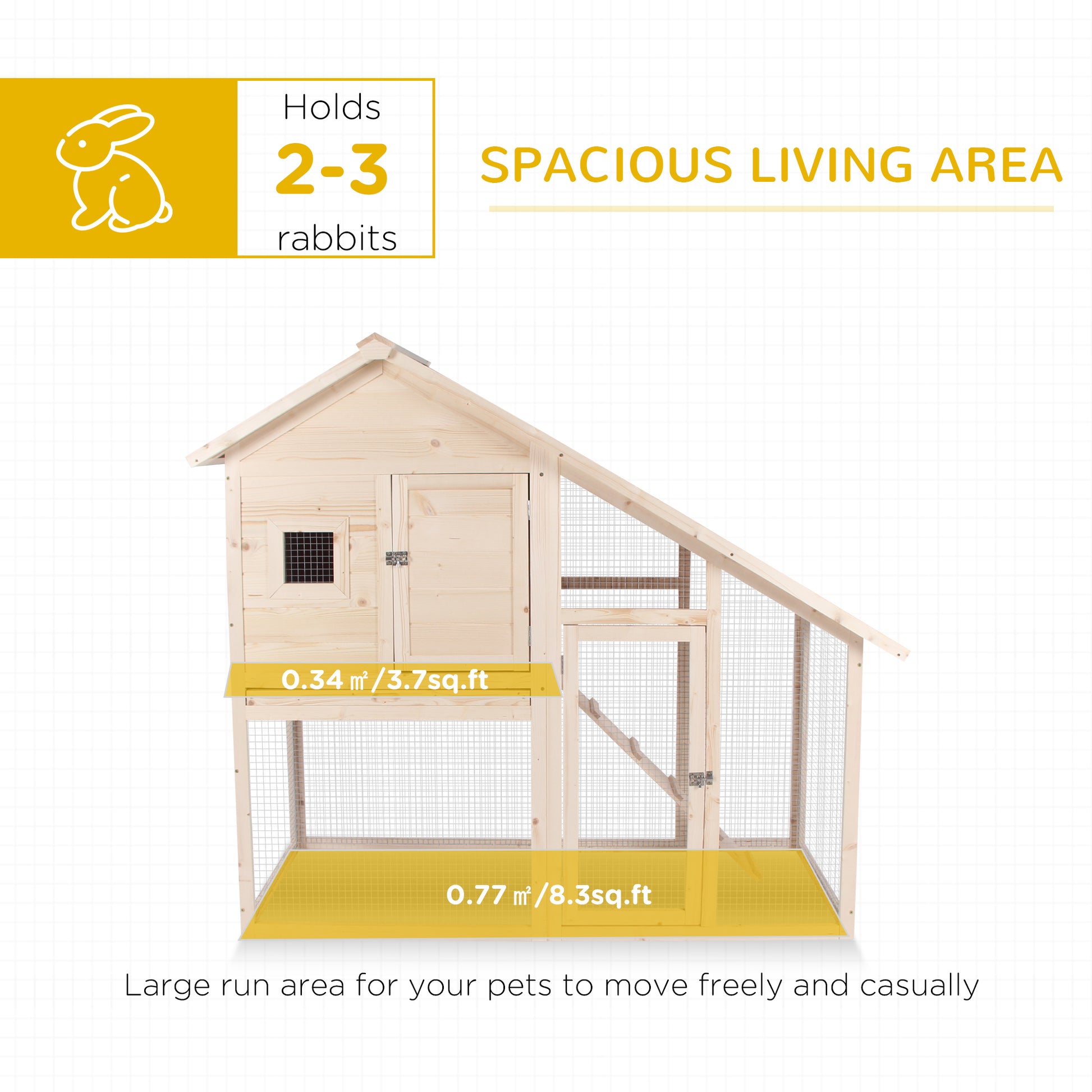 Pawhut 55"L 2 Tier Wooden Rabbit Hutch Bunny Cage Small Animal House With Ramp, Waterproof Roof, Removable Tray And Outdoor Run Natural Wood