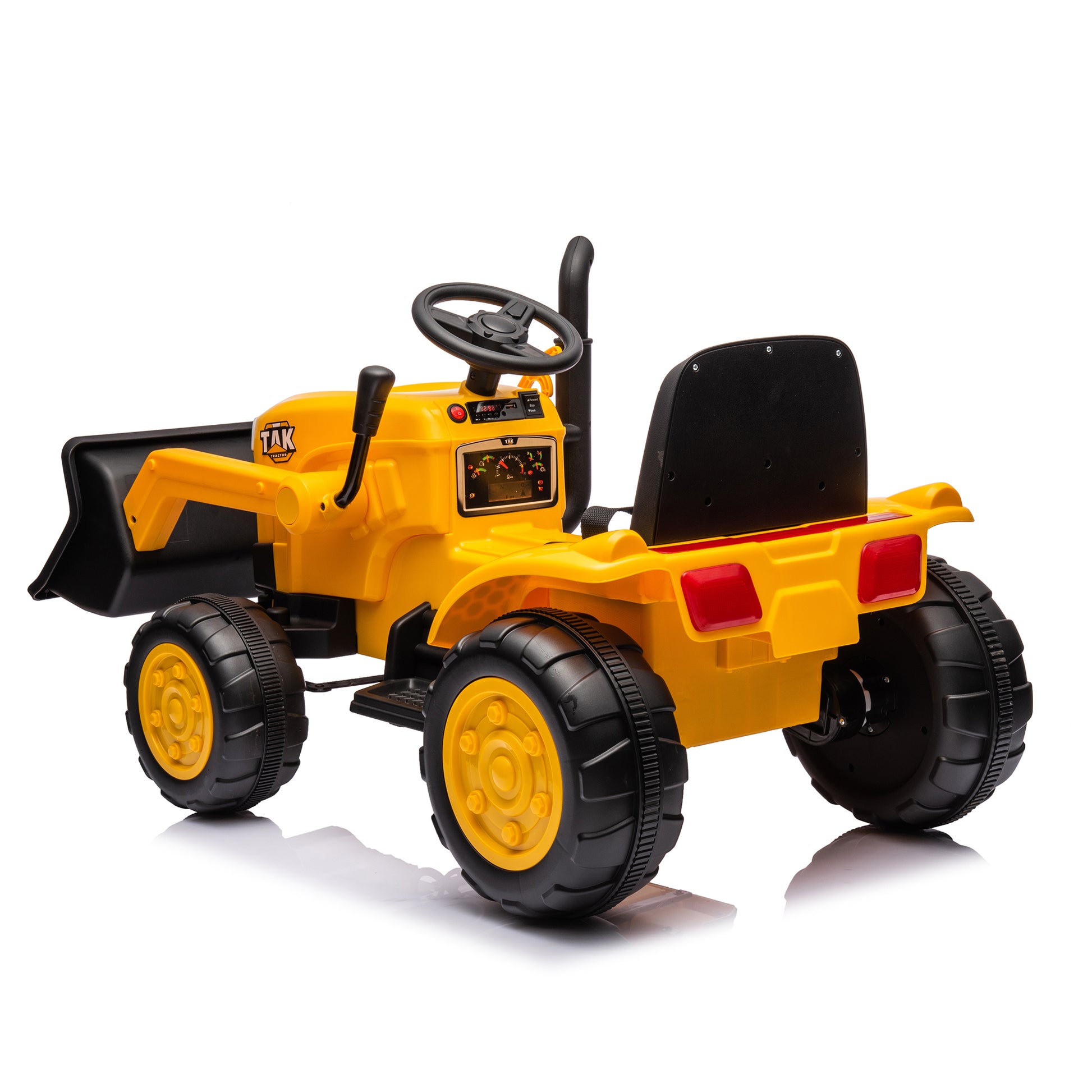 12V Kids Ride On Tractor Electric Excavator Battery Powered Motorized Car For Kids Ages 3 6, With Front Loader, Digging Handle, Remote Control, & Bright Headlight, Yellow Yellow Polyvinyl Chloride