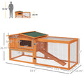 Pawhut Rabbit Hutch 2 Story Bunny Cage Small Animal House With Slide Out Tray, Detachable Run, For Indoor Outdoor, 61.5