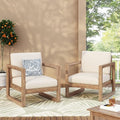 Outdoor Acacia Wood Club Chair With Cushions, Brown And Beige, 29.5'' D X 27.5'' W X 31.5'' H Brown Beige Acacia Wood