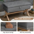 35 Inch Storage Ottoman, Button Tufted Ottoman Linen Storage Bench, Ottoman With Storage Antique Dark Grey Linen Or Linen Blend Bedroom Rectangular Antique Rubberwood Wood Internal Storage Foam Cotton Linen