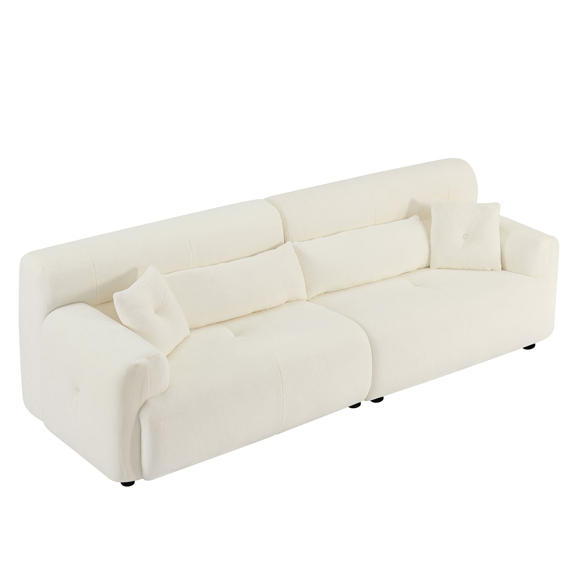 111.81'' Soft Thick Fuzzy Faux Rabbit Fur Couch Sofa ,Luxury Cute Cozy Furry Couch,Plush Warm Fleece Fluffy Ultra Soft Fabric Sofa,Beige. Beige Faux Fur