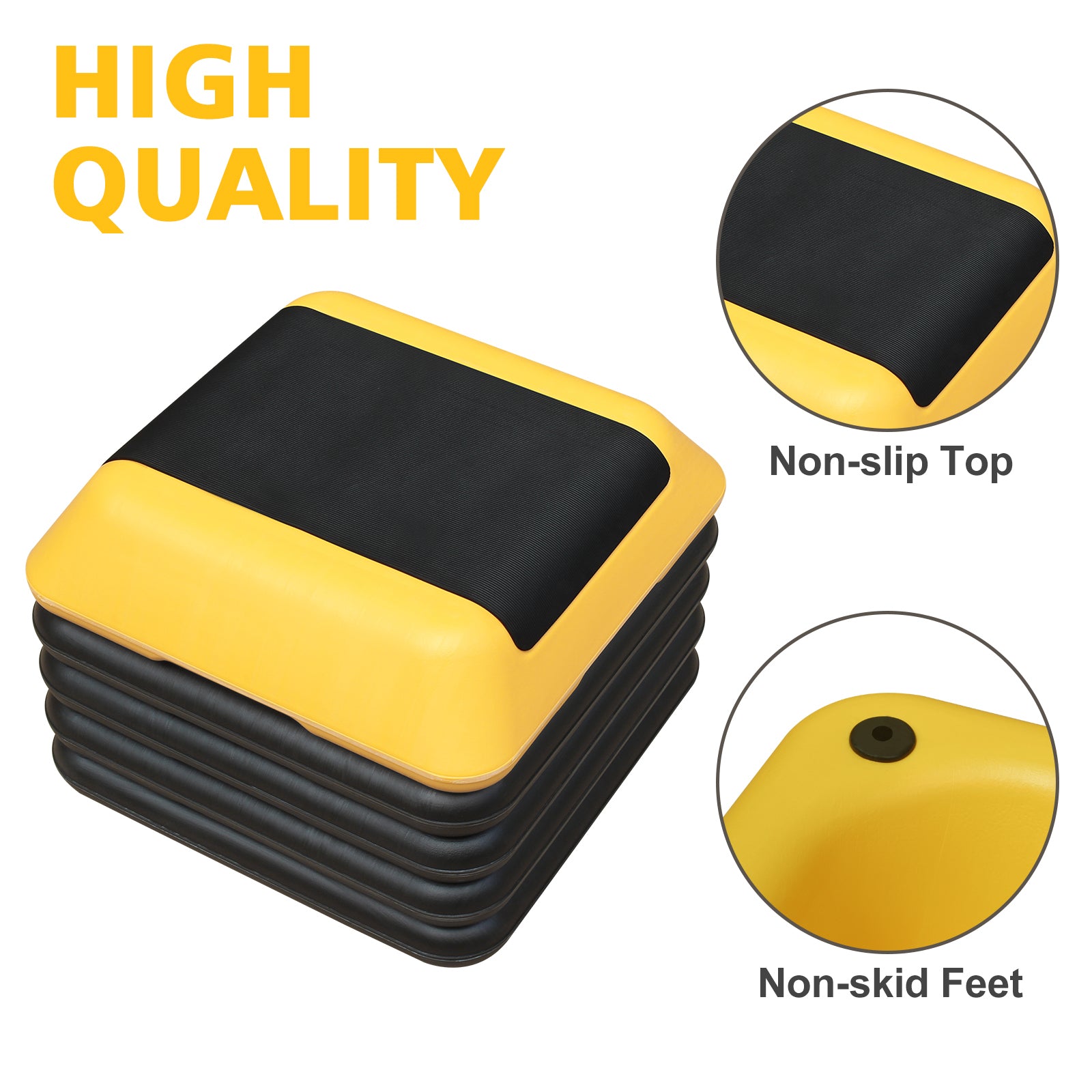 Height Adjustable Step Aerobics Platform Fitness Equipment Stepper Trainer Exercise Step Platform With 4 Riser Yellow Yellow Plastic