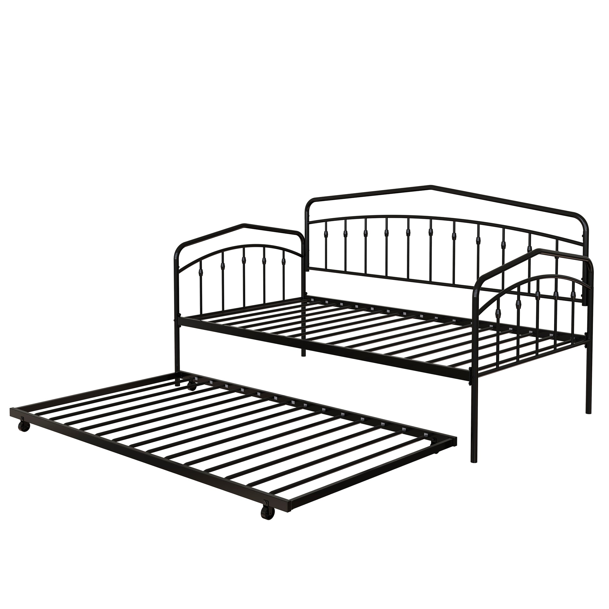 Fox Twin Daybed With Twin Trundle, Black Box Spring Not Required Twin Black Metal Bedroom Daybeds Metal