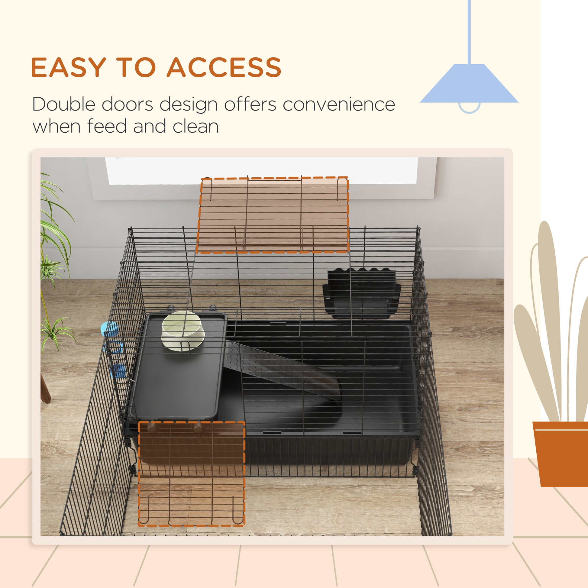 Pawhut Small Animal Cage With Playpen, Pet Habitat Indoor For Guinea Pigs Hedgehogs Bunnies With Accessories, Water Bottle, Food Dish, Feeding Trough, 42" X 33" X 21" Black Steel