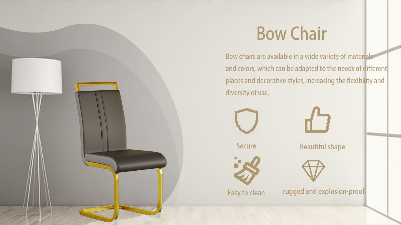 Modern Dining Chairs,Pu Faux Leather High Back Upholstered Side Chair With C Shaped Tube. Plating Golden Metal Legs For Dining Room Kitchen Vanity Patio Club Guest Office Chair Set Of 2 Grey Pu Grey Kitchen Dining Chairs Foam Pu