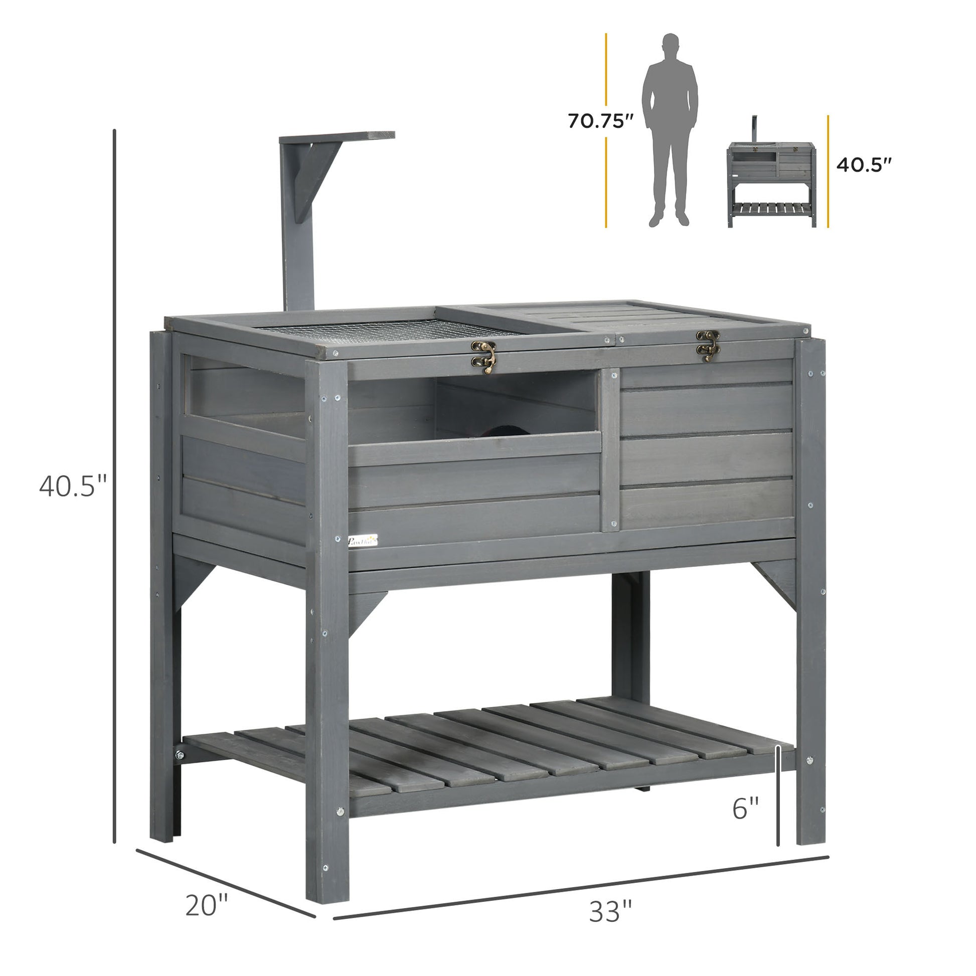 Pawhut Tortoise Habitat With Shelf Storage, Tortoise Enclosure With Weather Protection, Tortoise Gift Accessory, Reptile Enclosure With Tray, Light Support Frame, Gray Gray Wood