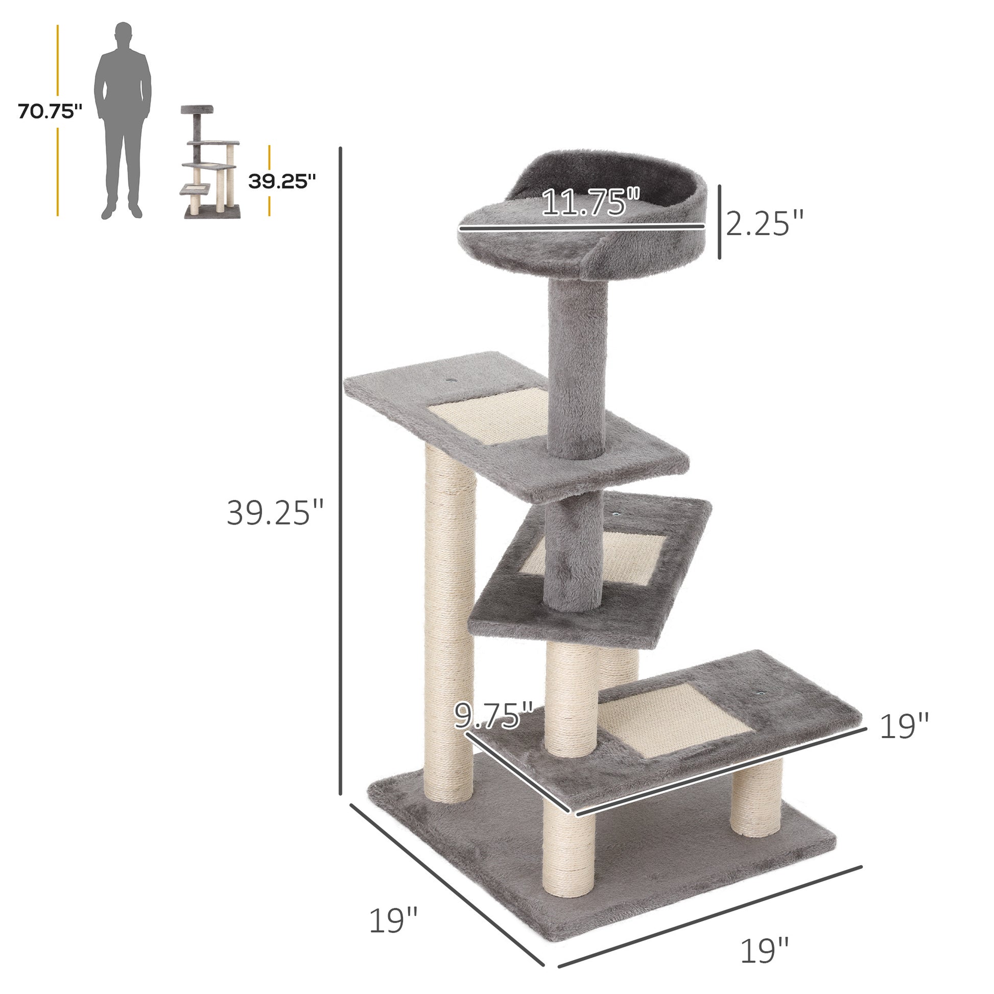 Pawhut 40" 5 Level Revolving Stair Cat Tree Scratcher Climbing Activity Tower With Play Center And Resting Perch, Grey Gray Particle Board