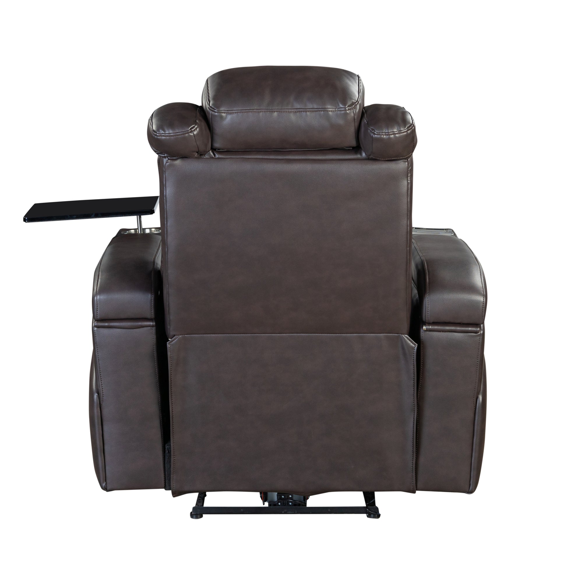 Pu Leather Power Recliner Home Theater Recliner With Power Adjustable Headrest, Wireless Charging Device, Usb Port, Storage Arms, Cup Holder And Swivel Tray Table For Living Room, Brown Brown Foam Pu Leather