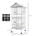 Pawhut Wrought Metal Bird Cage Feeder With Rolling Stand Perches Food Containers Doors Wheels 67