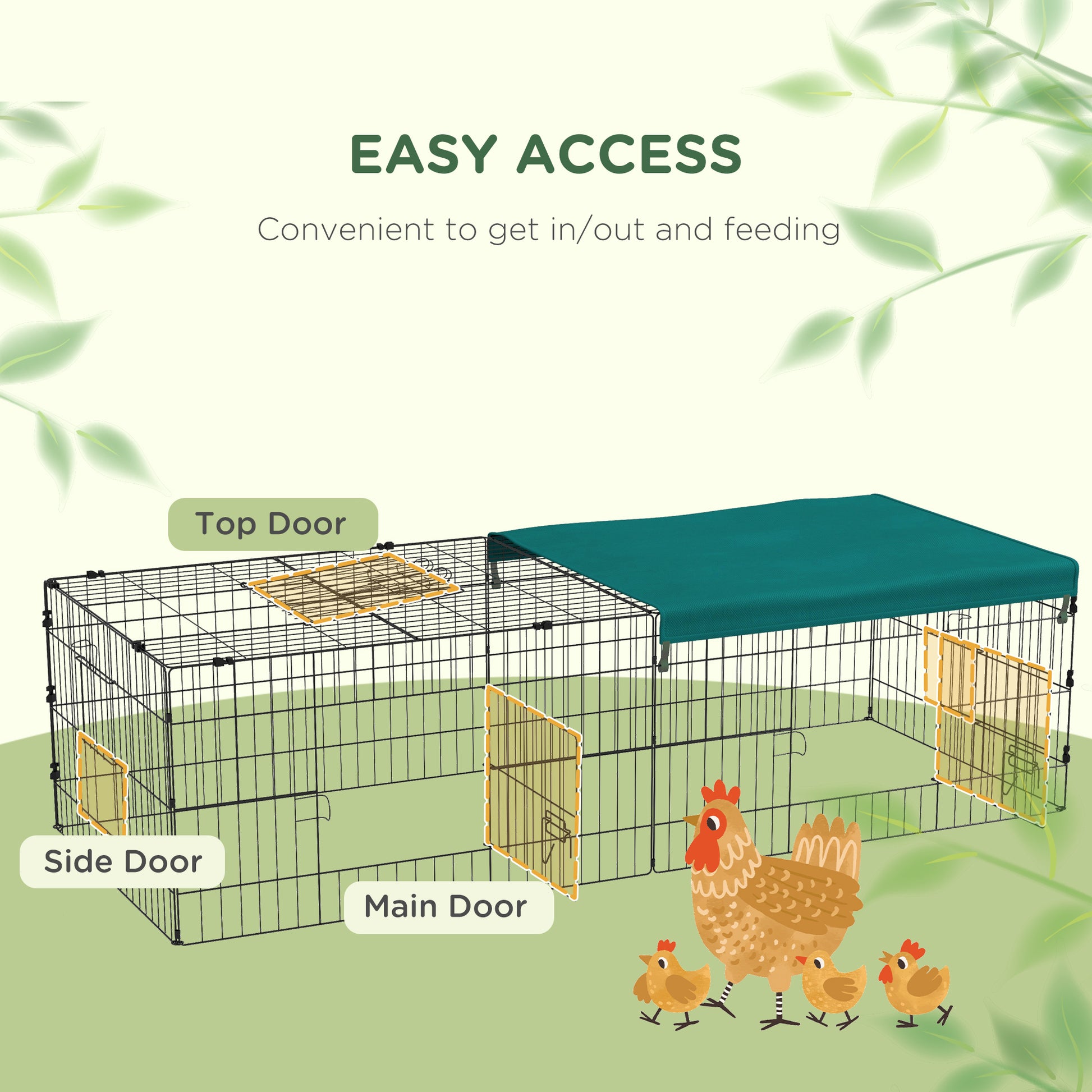 Pawhut 73" Small Animal Playpen, Pet Playpen Yard Fence For Rabbits, Chicken, Chinchillas With Roof For Indoor & Outdoor, Green Green Steel