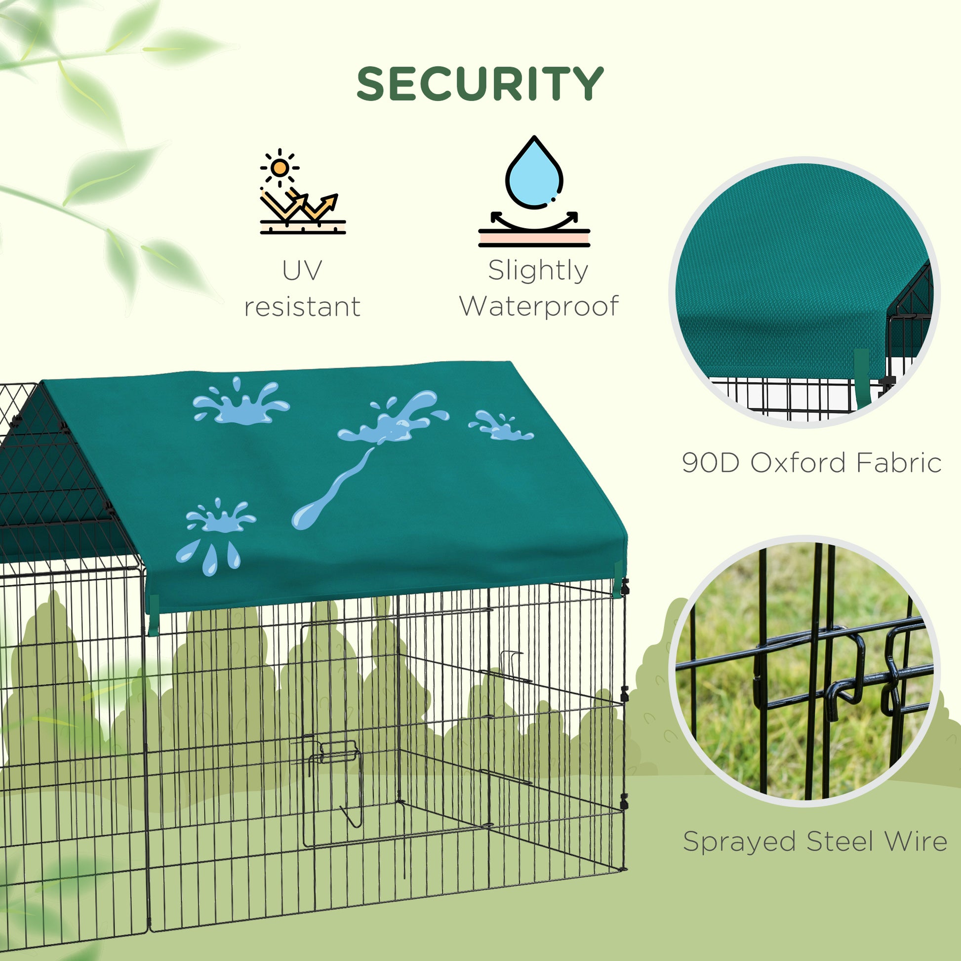 Pawhut 87" Small Animal Playpen, Pet Playpen Yard Fence For Rabbits, Chicken, Chinchillas With Roof For Indoor & Outdoor, Green Green Steel