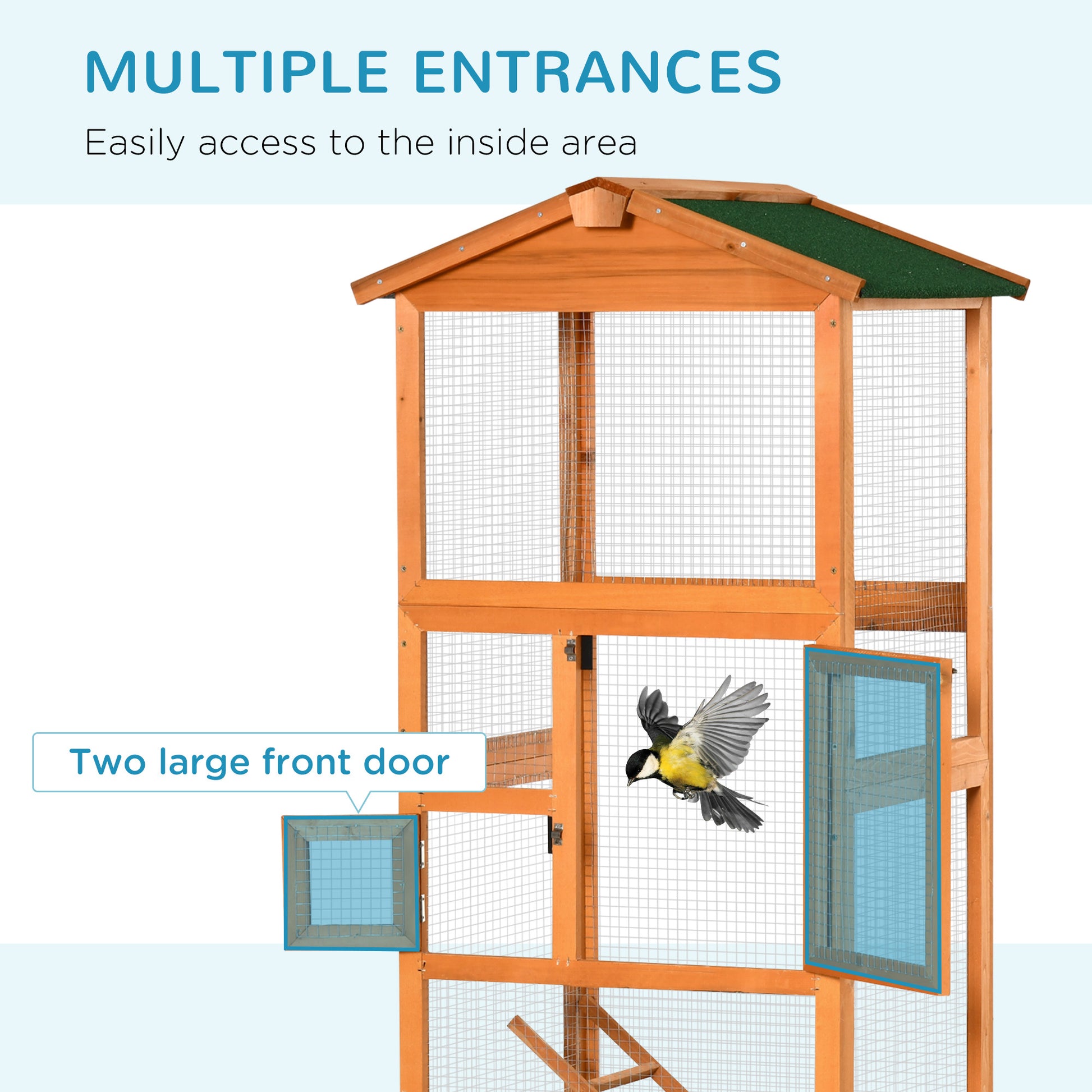 Pawhut 65" Wooden Bird Cage Outdoor Aviary House For Parrot, Parakeet, With Pull Out Tray And 2 Doors, Orange Orange Wood