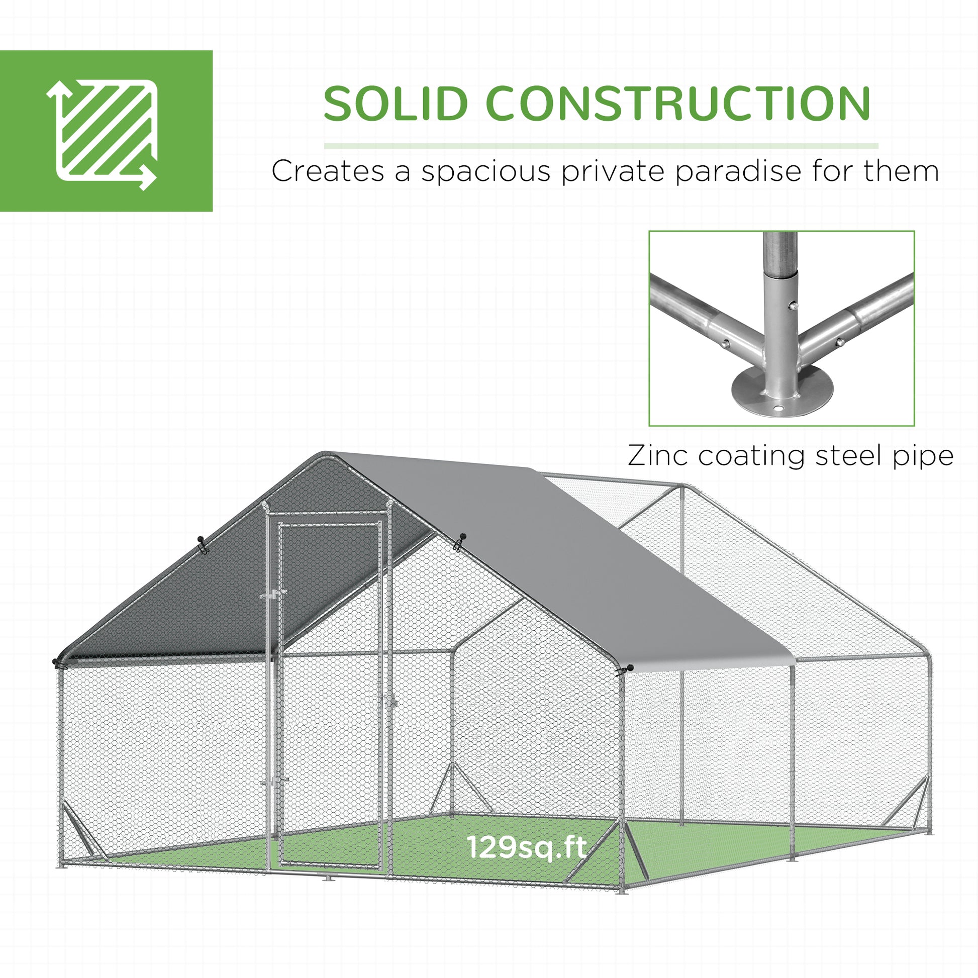 Pawhut Large Chicken Coop Metal Chicken Run With Waterproof And Anti Uv Cover, Spire Shaped Walk In Fence Cage Hen House For Outdoor And Yard Farm Use, 1" Tube Diameter, 9.8' X 13.1' X 6.6' Silver Steel