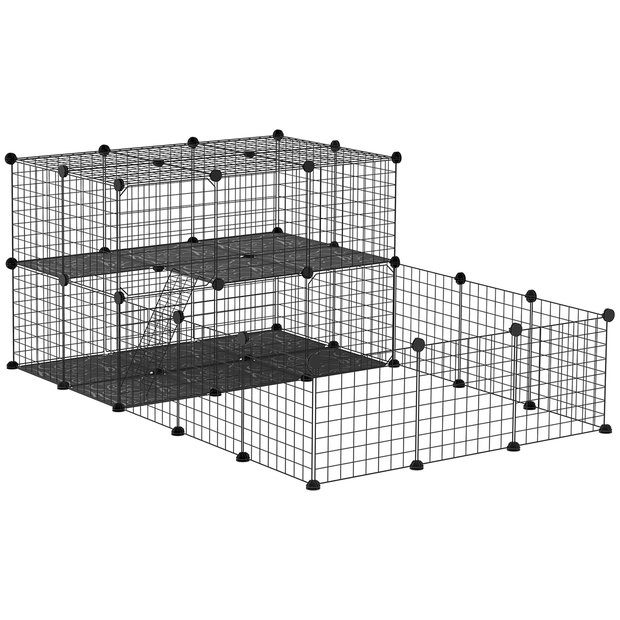 Pawhut 47 Panels Pet Playpen, Small Animal Playpen With Doors, Portable Metal Wire Yard Bunny Pen For Guinea Pigs, Chinchillas, 14" X 14" Black Steel