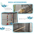 Pawhut Metal Bird Cage With Stand For Parrots, Lovebirds, Finches, Large Bird Cage With Swing, Stainless Steel Bowls, Removable Tray For Small Birds, Gray Gray Steel