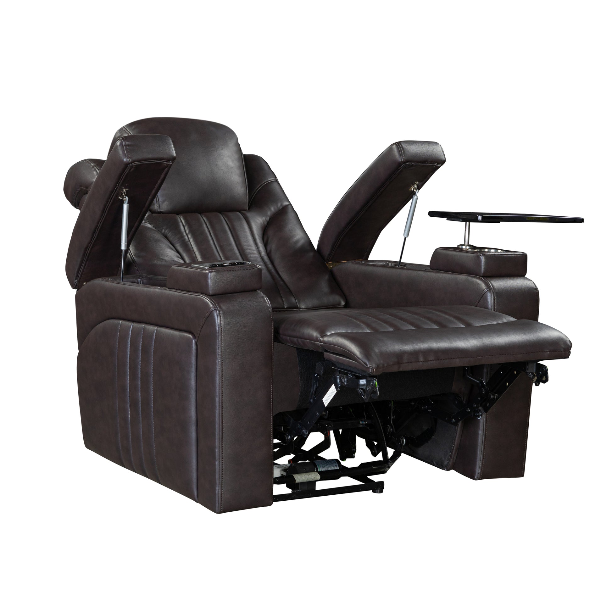 Pu Leather Power Recliner Home Theater Recliner With Power Adjustable Headrest, Wireless Charging Device, Usb Port, Storage Arms, Cup Holder And Swivel Tray Table For Living Room, Brown Brown Foam Pu Leather