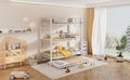 Metal Twin Size Triple Bunk Bed With Trundle, White Antique White Metal