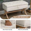 35 Inch Storage Ottoman, Button Tufted Ottoman Linen Storage Bench, Ottoman With Storage Light Beige Burlap