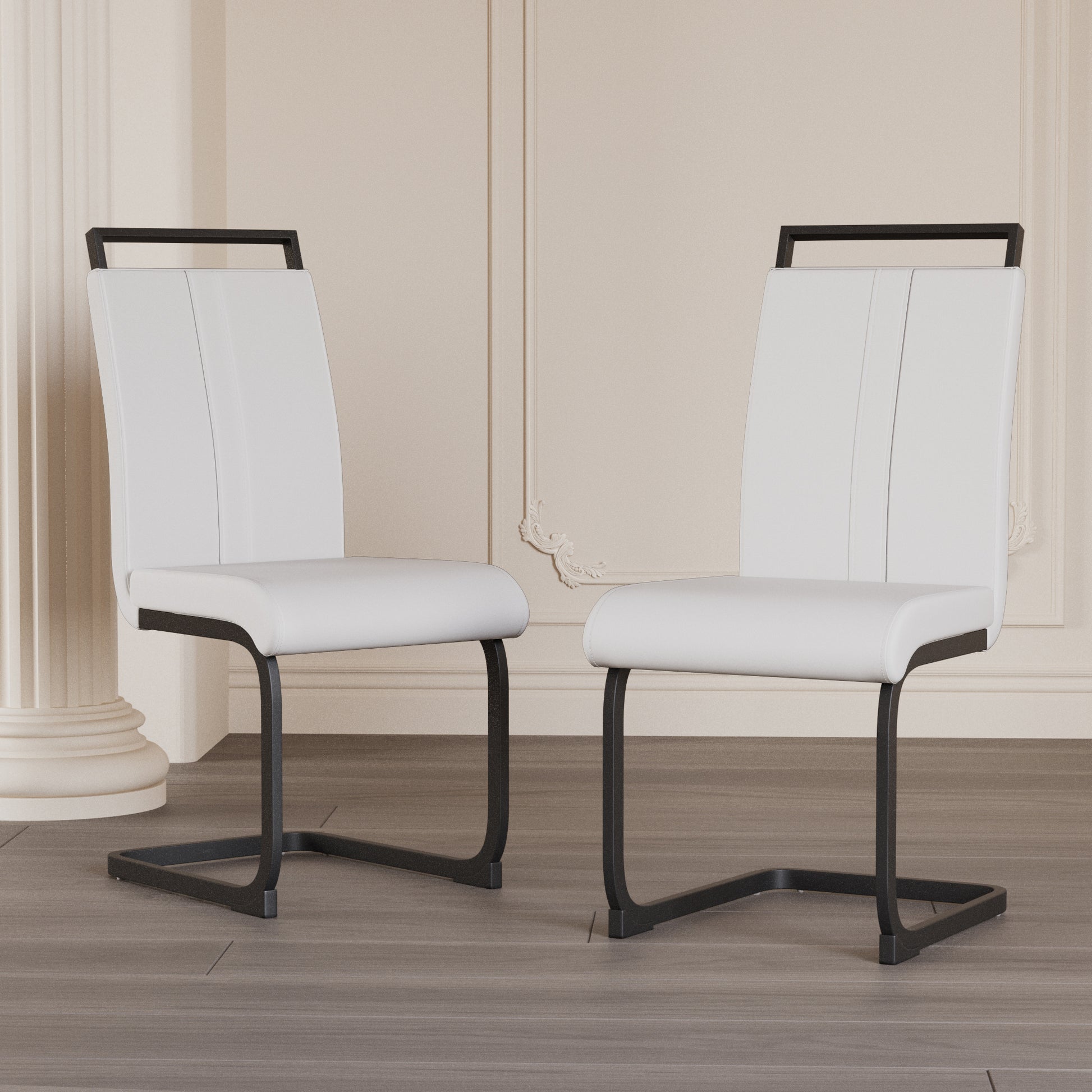 Modern Dining Chairs,Pu Faux Leather High Back Upholstered Side Chair With C Shaped Tube.Black Metal Legs For Dining Room Kitchen Vanity Patio Club Guest Office Chair Set Of 2 White Pu White Kitchen Dining Chairs Foam Pu