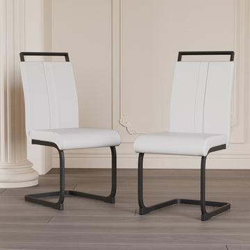 Modern Dining Chairs,Pu Faux Leather High Back Upholstered Side Chair With C Shaped Tube.Black Metal Legs For Dining Room Kitchen Vanity Patio Club Guest Office Chair Set Of 2 White Pu White Kitchen Dining Chairs Foam Pu