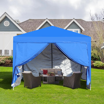 Outdoor 10X 10Ft Pop Up Gazebo Canopy Tent Removable Sidewall With Zipper,2Pcs Sidewall With Windows,With 4Pcs Weight Sand Bag,With Carry Bag Blue Blue Metal