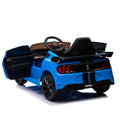 12V Ford Mustang Shelby Gt500 Ride On Car With Remote Control 3 Speeds, Electric Vehicle Toy For Kid,Led Lights, Radio, Aux Usb Mp3 Music,Safe Belt,Age3 Blue Plastic